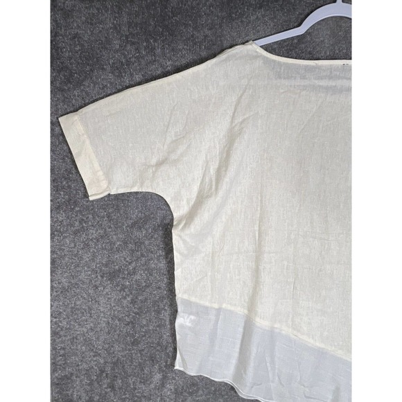 Melissa Paige Linen Blend Asymmetrical Oversize Short Sleeve Top Medium Cream - Picture 11 of 15